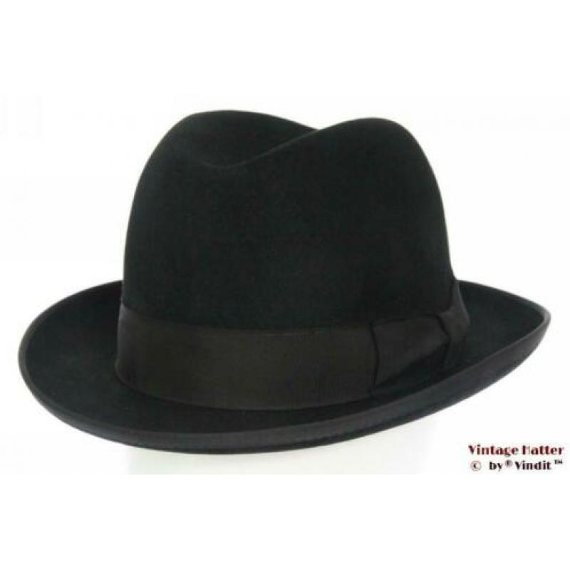 mooie Vintage Gleufhoed Homburg Wegener zwart vilt 58