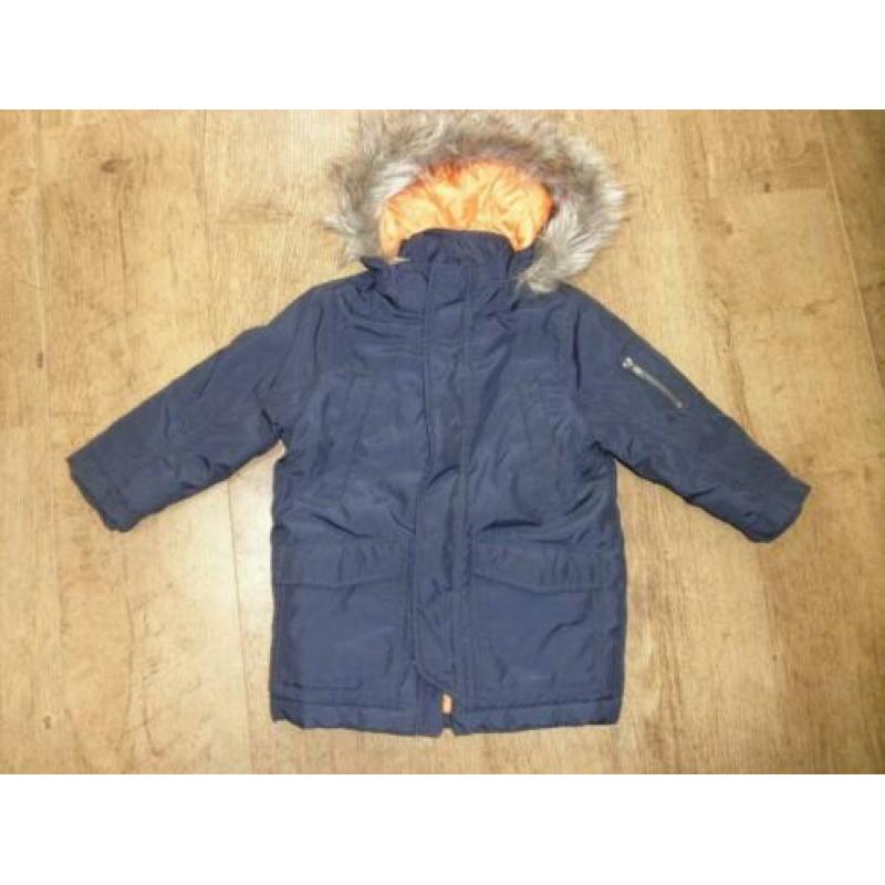 Parka winterjas maat 98 parka donkerblauw gevoerd oranje leu