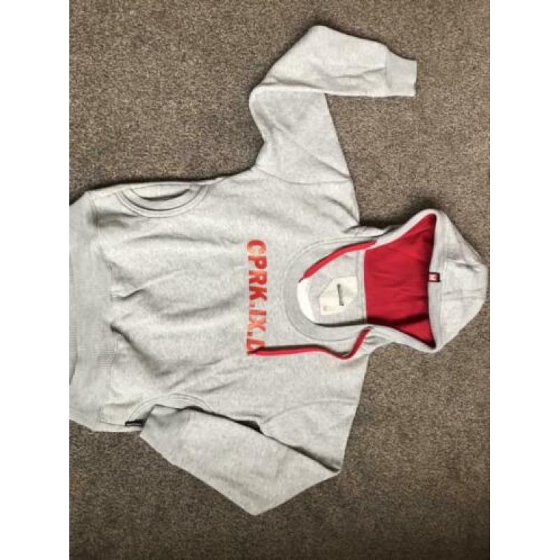 Hoody voor meiden. Grijs en rood. Dikke en warm. Maat 146(S)