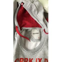 Hoody voor meiden. Grijs en rood. Dikke en warm. Maat 146(S)