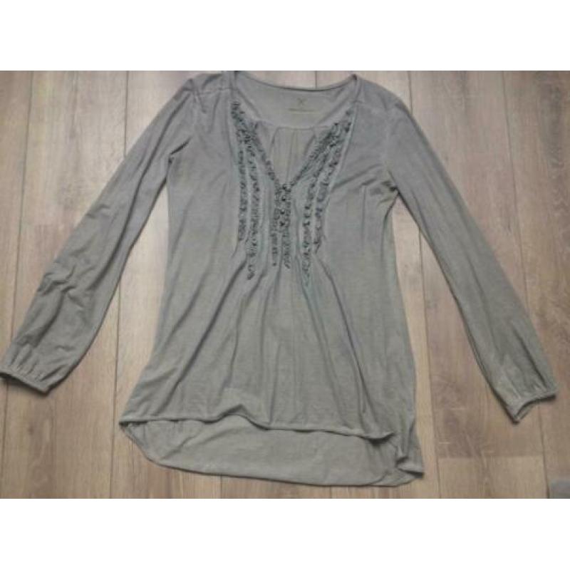 Drykorn blouse / top in grijs / groen +frignes in S /36 ZGAN