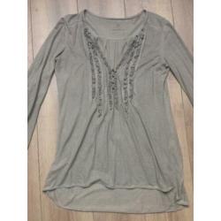 Drykorn blouse / top in grijs / groen +frignes in S /36 ZGAN