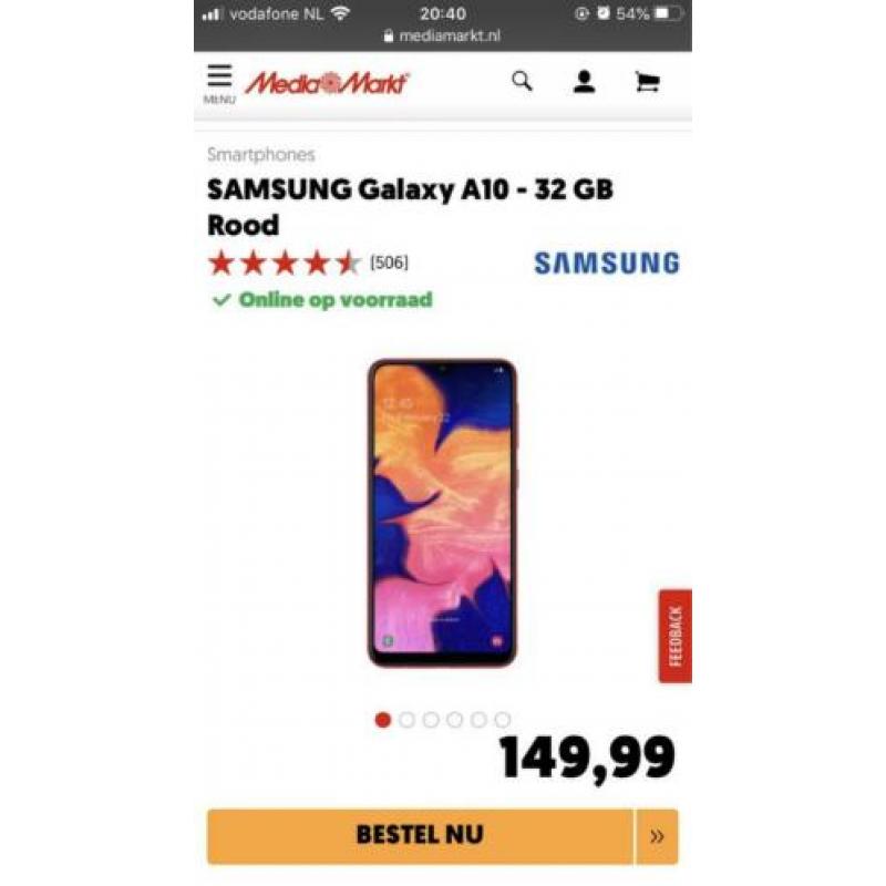 Nieuw Samsung A10 - 32GB Rood