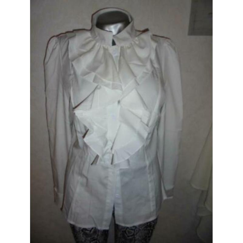 nieuwe room witte blouse met rouches en manchetten L