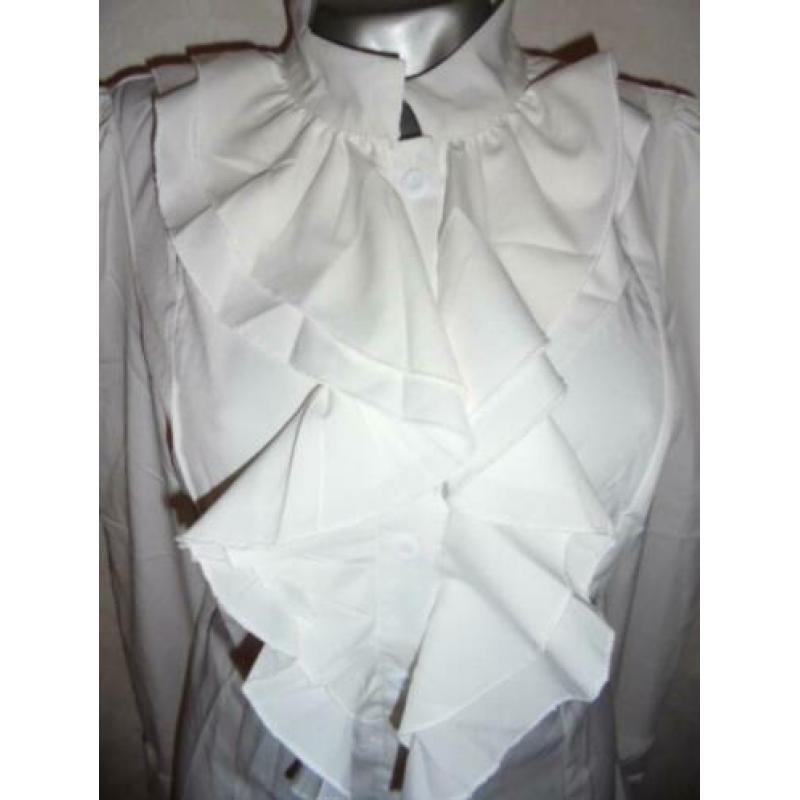 nieuwe room witte blouse met rouches en manchetten L