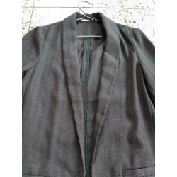 Dames colbert blazer zwart grijs visgraat met groene bies