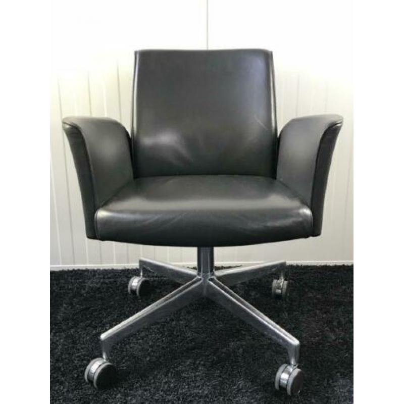 6x Kusch Co Ona Lounge grijs leder verrijdbaar fauteuil