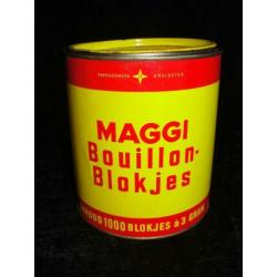 Vintage blik van Maggi Boullionblokjes in geel en rood, hg 1