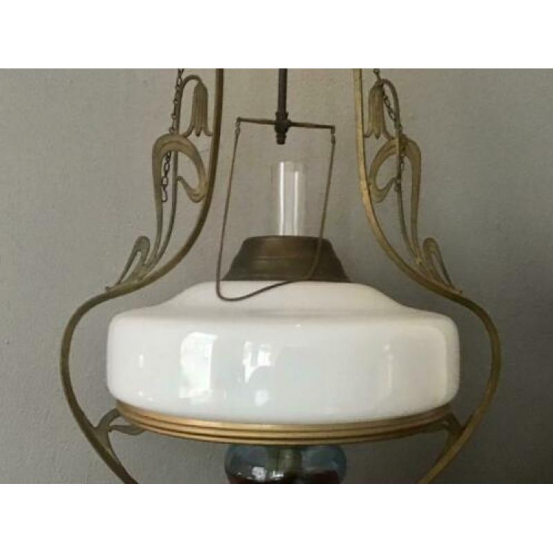 Antieke olie hanglamp Jugendstil Art Deco Olielamp Hanglamp