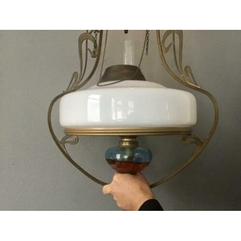 Antieke olie hanglamp Jugendstil Art Deco Olielamp Hanglamp