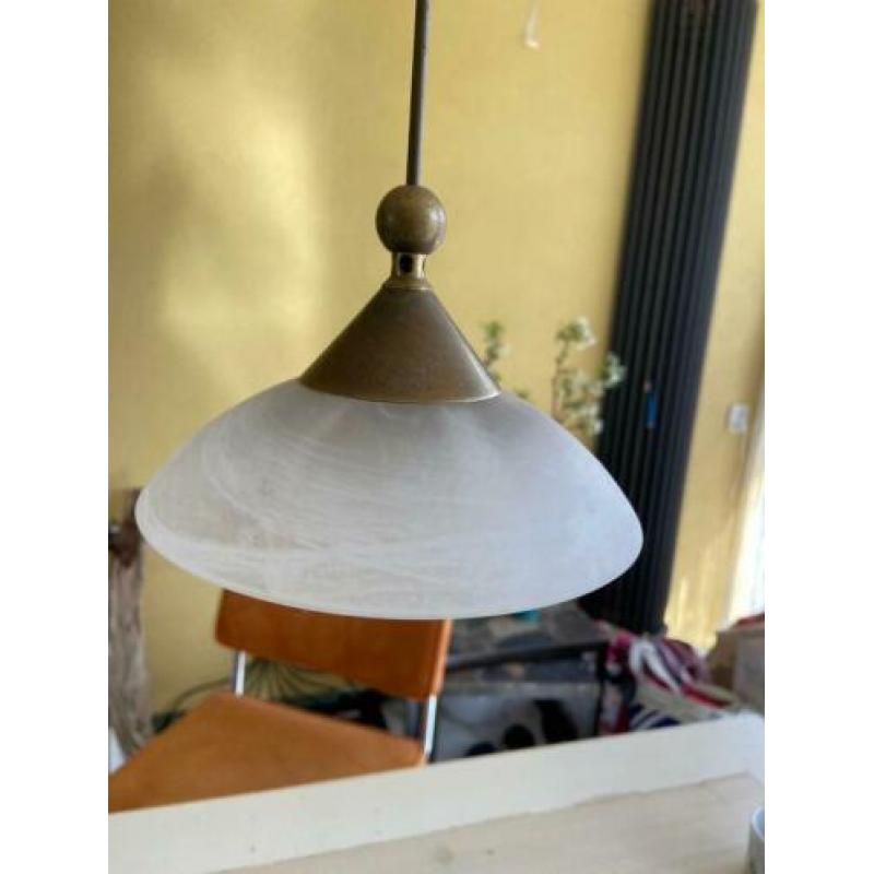 Hanglamp messing opaline verstelbaar in hoogte 3 lampen