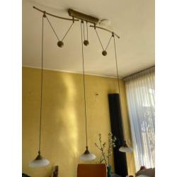 Hanglamp messing opaline verstelbaar in hoogte 3 lampen