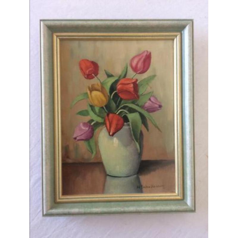 Huibert Schallenberg H Schilderij Bloemstilleven Tulpen Vaas