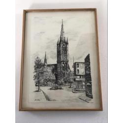 Tekening Sint Vitus kerk Hilversum Aukje Huisman inkt pen