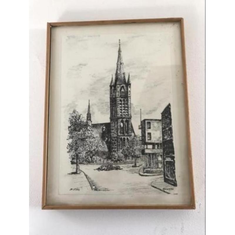 Tekening Sint Vitus kerk Hilversum Aukje Huisman inkt pen