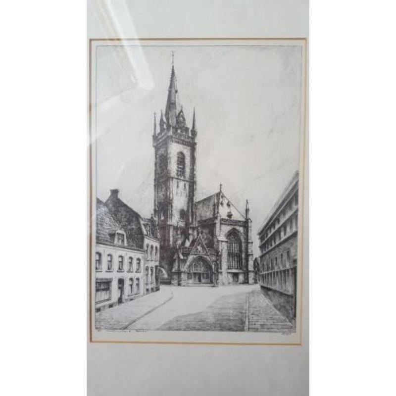 Schilderij potloodtekening Horst - Martinuskerk Venlo