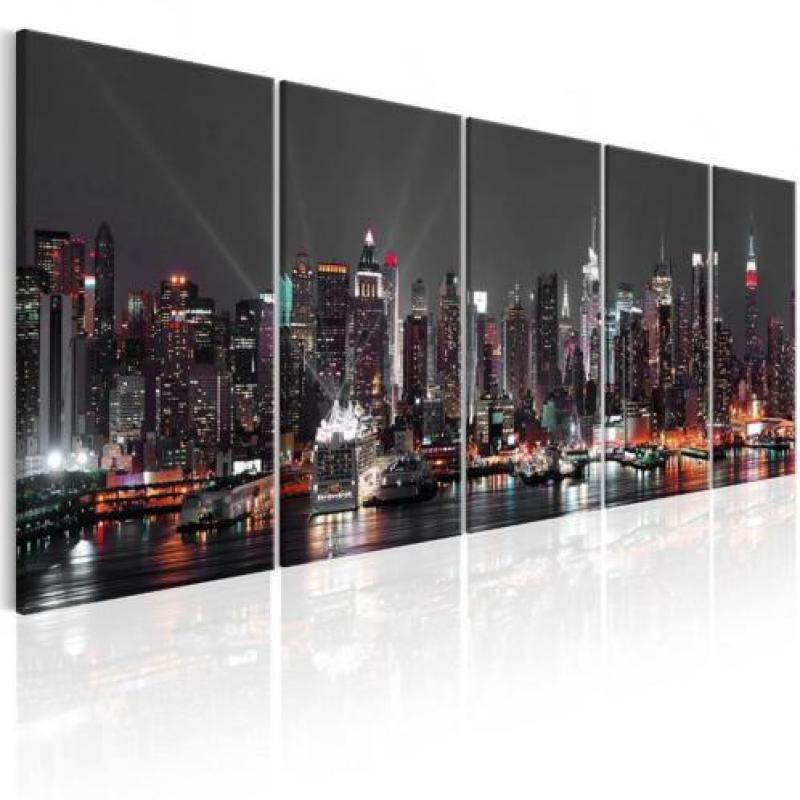 Nieuw canvas schilderij 5 luik New York Skyline 240 x 90 cm