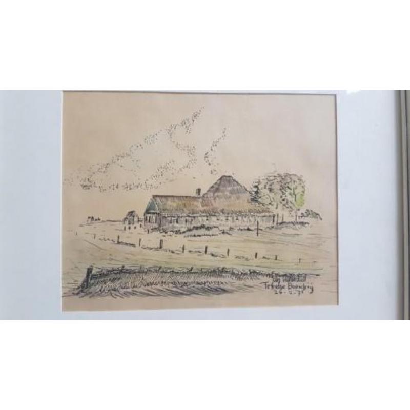 Orig. ingekleurdeTekening Jan Veenendaal Texel boerderij