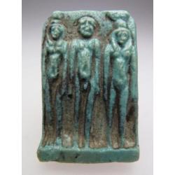 Egyptian faience triad amulet of Nephthys, Ptah and Isis