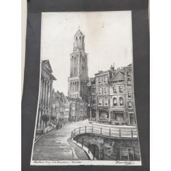 Prachtige schets tekening Dom Oudegracht van Hansbert