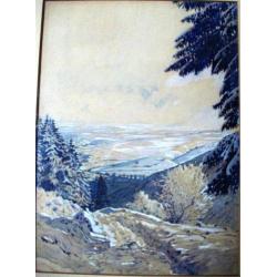 2 x Ardennen in de winter 1946 - gouache - gelijst