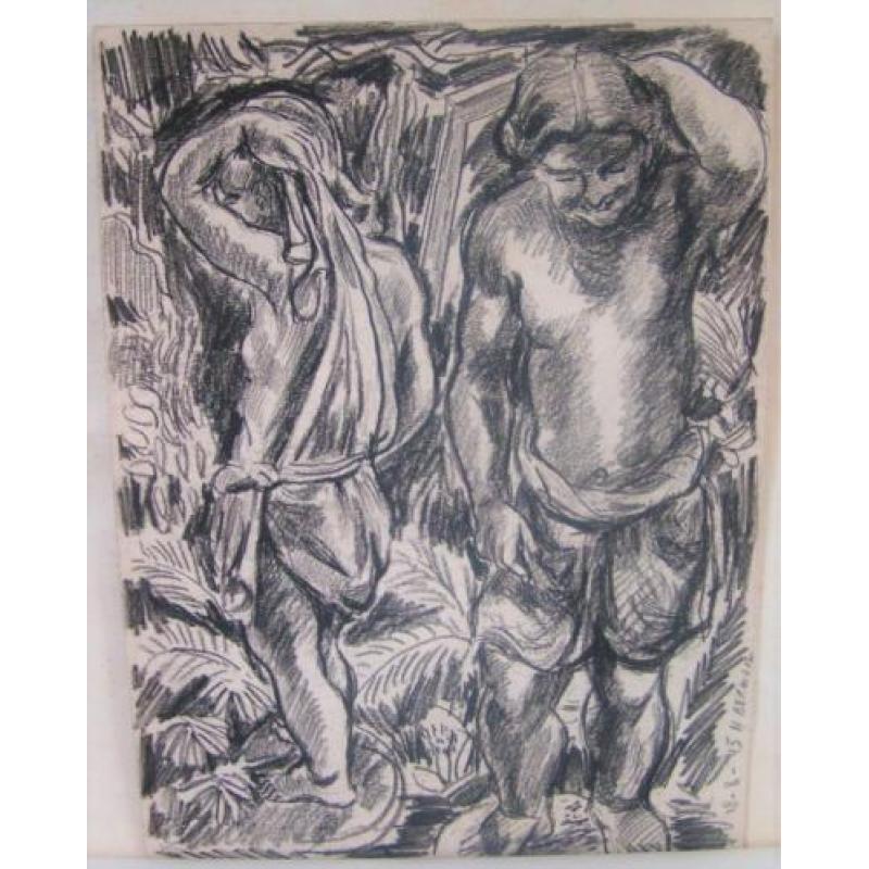 Hubert bekman "Adam en Eva" potlood tekening uit 1945