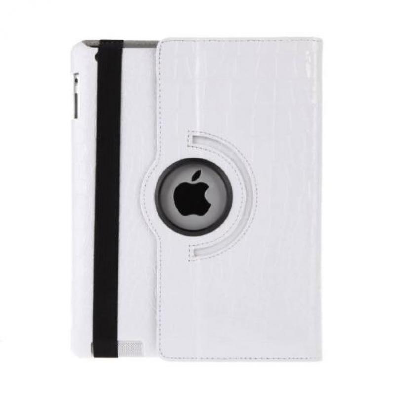 iPad 2 3 4 Krokodillen lederen hoes hoesje 360 leer Wit