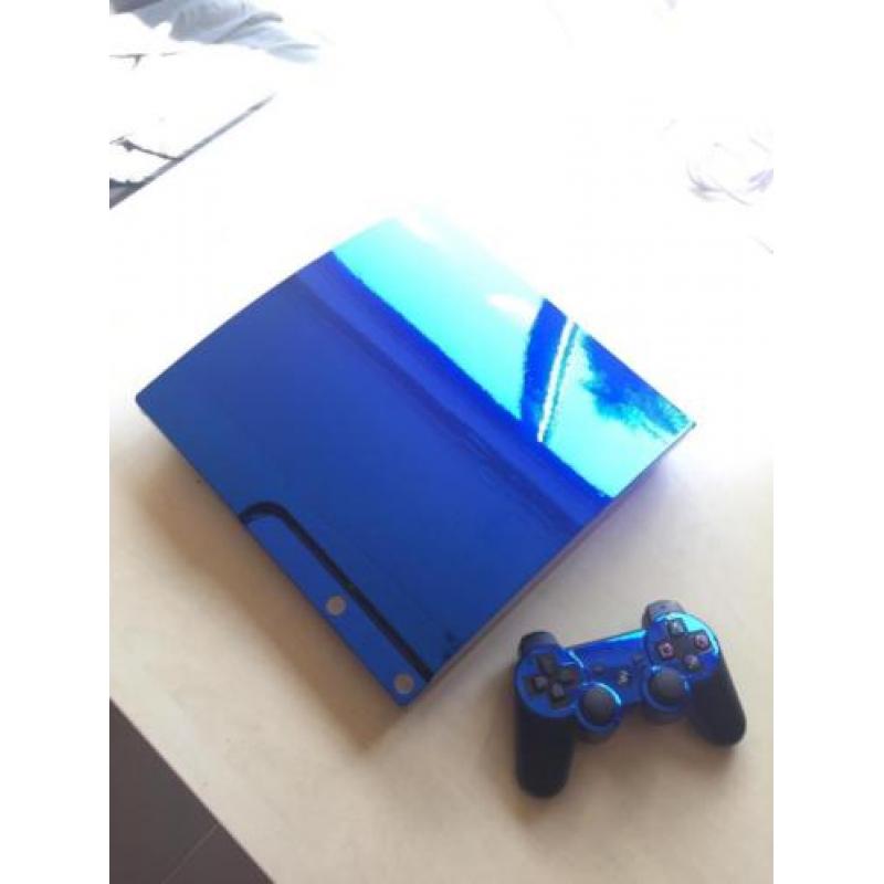 Mooie PS3 Slim blauw gewrapped