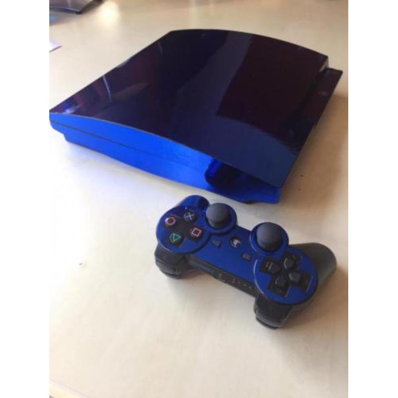 Mooie PS3 Slim blauw gewrapped